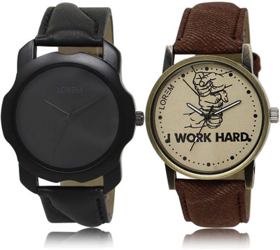 

LOREM Watch-22-29 Designer Grey & Black Round Boy's Leather Watch - For Men