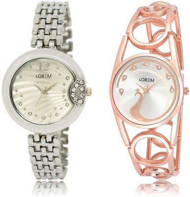 

LOREM SR-227-232 Attractive White Round Girl's Metal Bracelet Watch - For Women