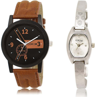 

LOREM SR-1-219 Attractive Silver & Black Contemporary & Round Boy's & Girl's Metal Bracelet & Leather Watch - For Men & Women