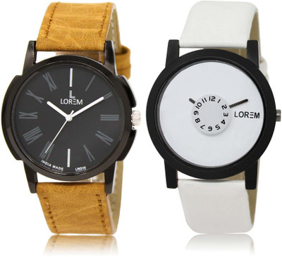

LOREM watch19-26 Designer White & Black Round Boy's Leather Watch - For Men