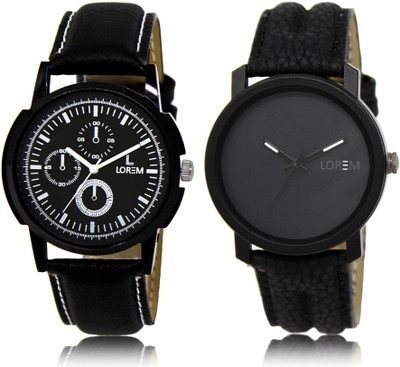 

LOREM Watch-13-21 COMBO Black Round Boy's Leather Watch - For Men
