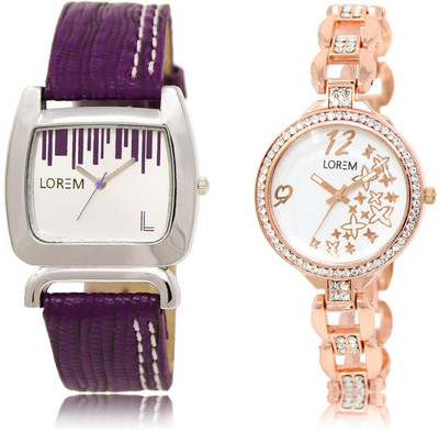 

LOREM FZ-207-210 COMBO White Round & Square Girl's Metal Bracelet & Leather Watch - For Women