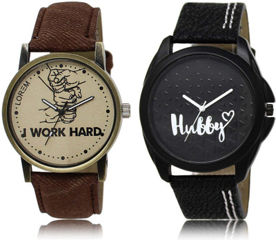 

LOREM SR-29-31 Attractive Black & Grey Round Boy's Leather Watch - For Men