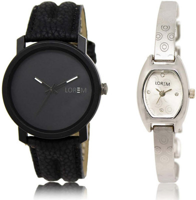 

LOREM watch 21-219 Designer Silver & Black Contemporary & Round Boy's & Girl's Metal Bracelet & Leather Watch - For Men & Women