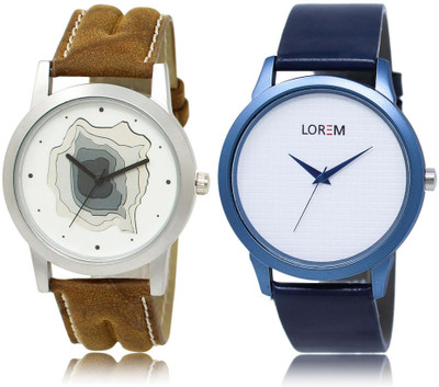 LOREM watch-9-33 Designer White Round Boy's Leather Watch - For Men