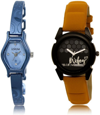 

LOREM FZ-218-235 COMBO Black & Blue Round & Contemporary Girl's Leather & Metal Bracelet Watch - For Women