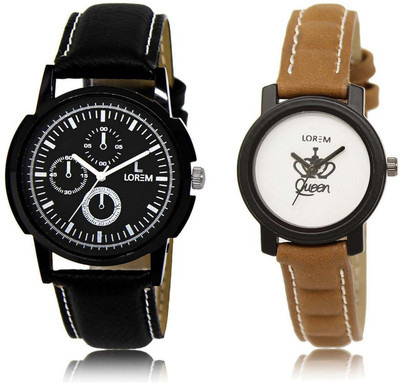 

LOREM SR-13-209 Attractive White & Black Round Boy's & Girl's Leather Watch - For Men & Women