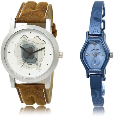 

LOREM SR-9-218 Attractive Blue & White Contemporary & Round Boy's & Girl's Metal Bracelet & Leather Watch - For Men & Women