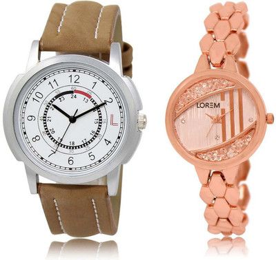 

LOREM watch17-222 Designer Rose Gold & White Round Boy's & Girl's Metal Bracelet & Leather Watch - For Men & Women