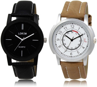

LOREM SR-5-17 Attractive White & Black Round Boy's Leather Watch - For Men