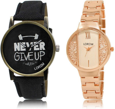 

LOREM SR-27-217 Attractive White & Black Round Boy's & Girl's Metal Bracelet & Leather Watch - For Men & Women