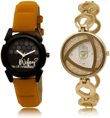 

LOREM Watch-235-239 Designer Silver & Black Round Girl's Metal Bracelet & Leather Watch - For Women