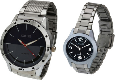 

Dice Couple-03 Fitted with Black Color Dial, Stainless Steel Case & Chain , Stylish Couple Watches Combo Of 2 Watch - For Men & Women