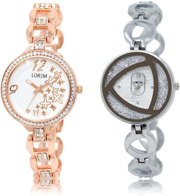 

LOREM SR-210-240 Attractive Silver & White Round Girl's Metal Bracelet Watch - For Women