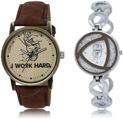 

LOREM SR-29-240 Attractive Silver & Grey Round Boy's & Girl's Metal Bracelet & Leather Watch - For Men & Women