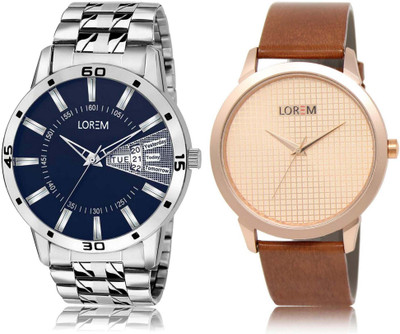 

LOREM SR-34-102 Attractive Rose Gold & Blue Round Boy's Leather & Metal Bracelet Watch - For Men