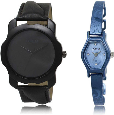 

LOREM Watch-22-218 Designer Blue & Black Contemporary & Round Boy's & Girl's Metal Bracelet & Leather Watch - For Men & Women