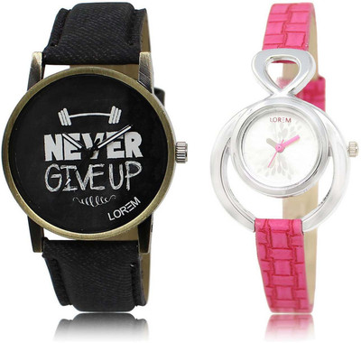 

LOREM OM-27-205 Designer Silver & Black Round Boy's & Girl's Leather Watch - For Men & Women