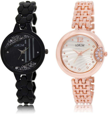 

LOREM SR-221-228 Attractive Silver & Black Round Girl's Metal Bracelet Watch - For Women