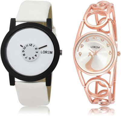 

LOREM Watch-26-232 Designer Silver & White Round Boy's & Girl's Metal Bracelet & Leather Watch - For Men & Women