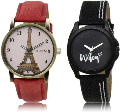 

LOREM OM-230-234 Designer Black & Pink Round Girl's Leather Watch - For Men & Women