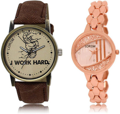 

LOREM OM-29-222 Designer Rose Gold & Grey Round Boy's & Girl's Metal Bracelet & Leather Watch - For Men & Women