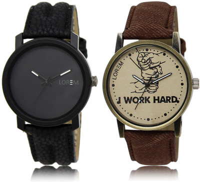 

LOREM OM-21-29 Designer Grey & Black Round Boy's Leather Watch - For Men