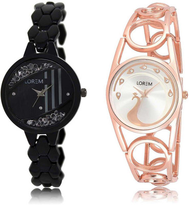 

LOREM SR-221-232 Attractive Silver & Black Round Girl's Metal Bracelet Watch - For Women