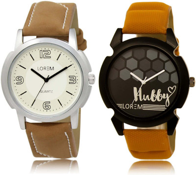 

LOREM SR-16-32 Attractive Black & White Round Boy's Leather Watch - For Men