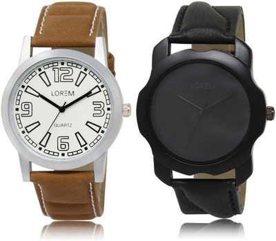 

LOREM SR-15-22 Attractive Black & White Round Boy's Leather Watch - For Men