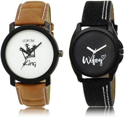 LOREM Watch-18-234 COMBO Black & White Round Boy's & Girl's Leather Watch - For Men & Women
