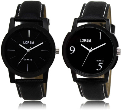 

LOREM Watch-5-6 Designer Black Round Boy's Leather Watch - For Men