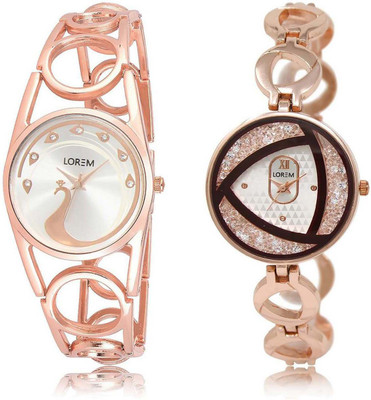 

LOREM Watch-232-238 Designer White Round Girl's Metal Bracelet Watch - For Women
