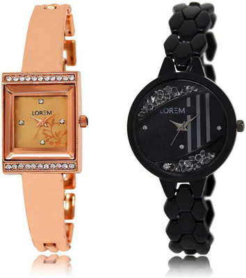 

LOREM watch220-221 Designer Black & Rose Gold Round & Square Girl's Metal Bracelet Watch - For Women