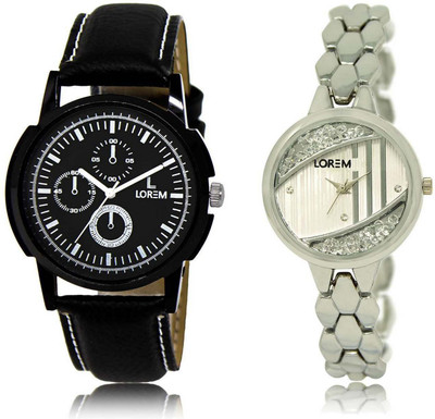 

LOREM Watch-13-223 Designer Silver & Black Round Boy's & Girl's Metal Bracelet & Leather Watch - For Men & Women