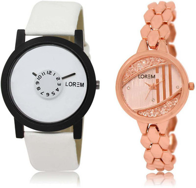 

LOREM watch26-222 Designer Rose Gold & White Round Boy's & Girl's Metal Bracelet & Leather Watch - For Men & Women