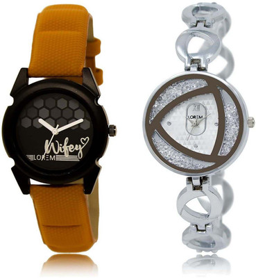 

LOREM Watch-235-240 Designer Silver & Black Round Girl's Metal Bracelet & Leather Watch - For Women