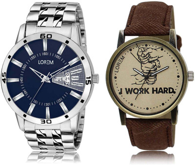 

LOREM SR-29-102 Attractive Grey & Blue Round Boy's Leather & Metal Bracelet Hybrid Watch - For Men