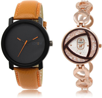 

LOREM watch-20-238 COMBO Silver & Black Round Boy's & Girl's Metal Bracelet & Leather Watch - For Men & Women