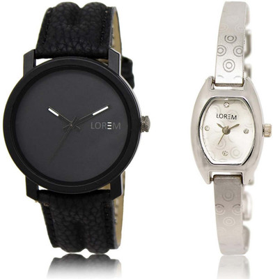 

LOREM SR-21-219 Attractive Silver & Black Contemporary & Round Boy's & Girl's Metal Bracelet & Leather Watch - For Men & Women