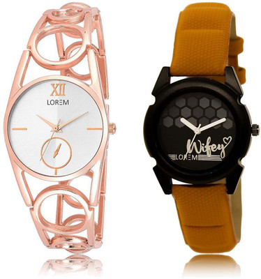 

LOREM SR-213-235 Attractive Black & Silver Round Girl's Leather & Metal Bracelet Watch - For Women