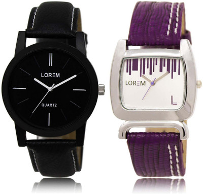 

LOREM SR-5-207 Attractive White & Black Round Boy's & Girl's Leather Watch - For Men & Women