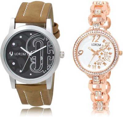 

LOREM SR-14-210 Attractive White & Black Round Boy's & Girl's Metal Bracelet & Leather Watch - For Men & Women