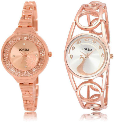 

LOREM watch225-232 Designer Silver & Rose Gold Round Girl's Metal Bracelet Watch - For Women