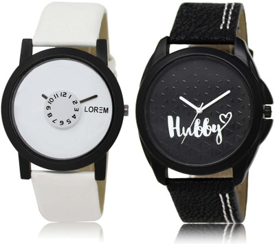 

LOREM SR-26-31 Attractive Black & White Round Boy's Leather Watch - For Men
