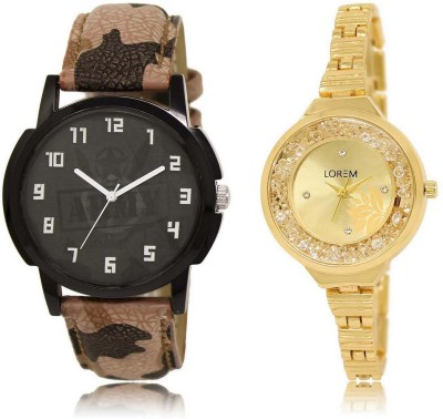 

LOREM Watch-3-224 Designer Gold & Black Round Boy's & Girl's Metal Bracelet & Leather Watch - For Men & Women