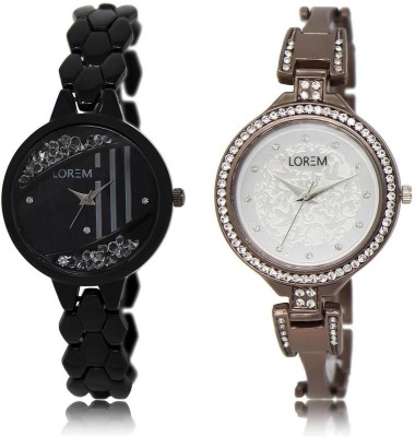 

LOREM FZ-221-236 COMBO Silver & Black Round Girl's Metal Bracelet Watch - For Women