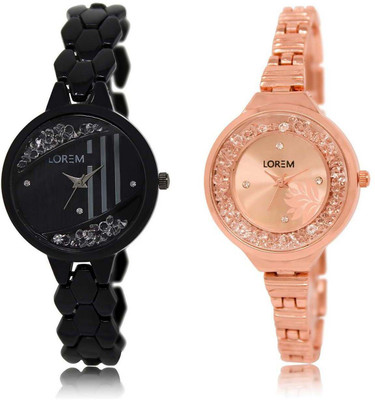 

LOREM watch221-225 Designer Rose Gold & Black Round Girl's Metal Bracelet Watch - For Women