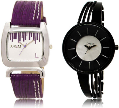 

LOREM OM-207-212 Designer Multicolor Round & Square Girl's Metal Bracelet & Leather Watch - For Women