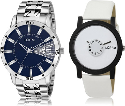 

LOREM watch White & Blue Round Boy's Leather & Metal Bracelet Watch - For Men